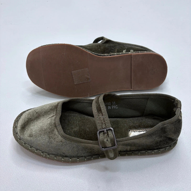 khaki velvet furlane ballerina pumps