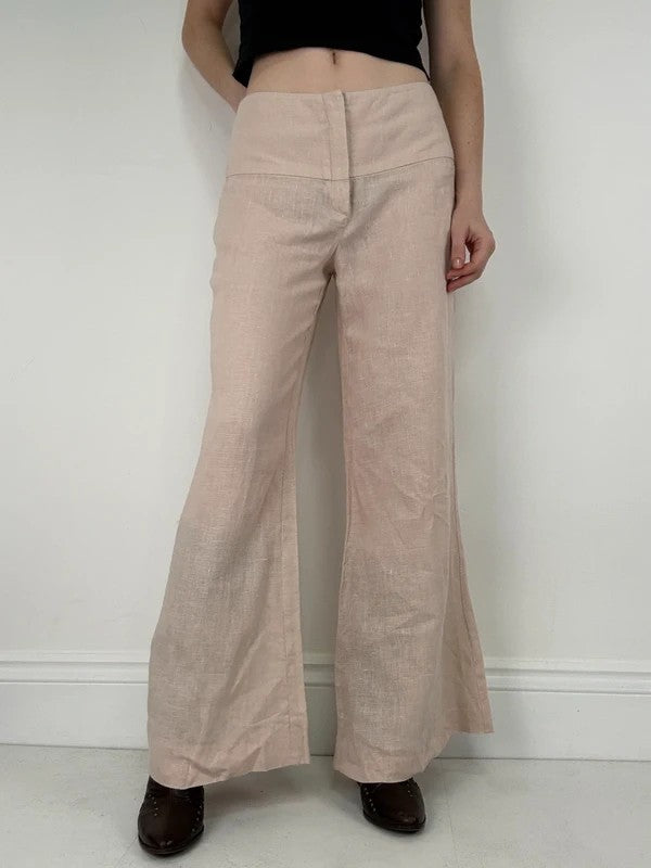 pink beige linen wide leg trousers