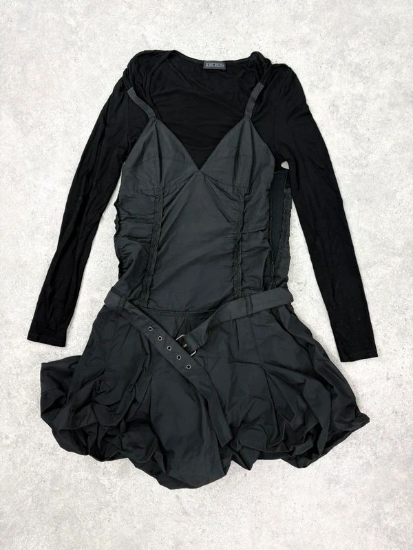 black grunge layered structured IKKS french midi dress