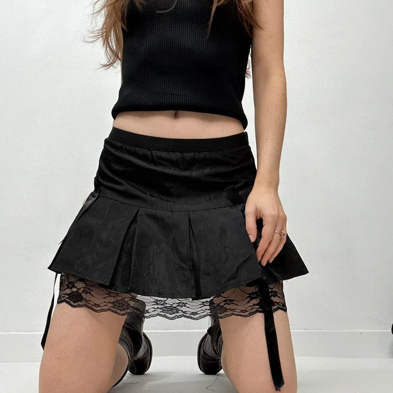 black lace flared mini skirt