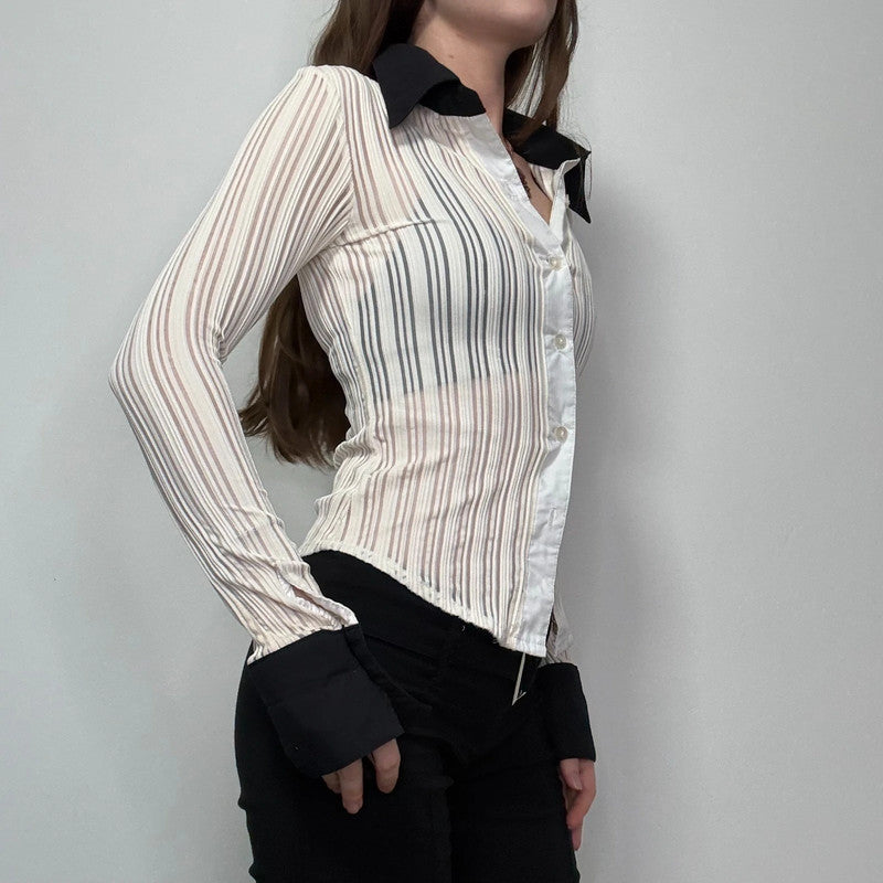 fitted ribbed sheer pinstripe shirt