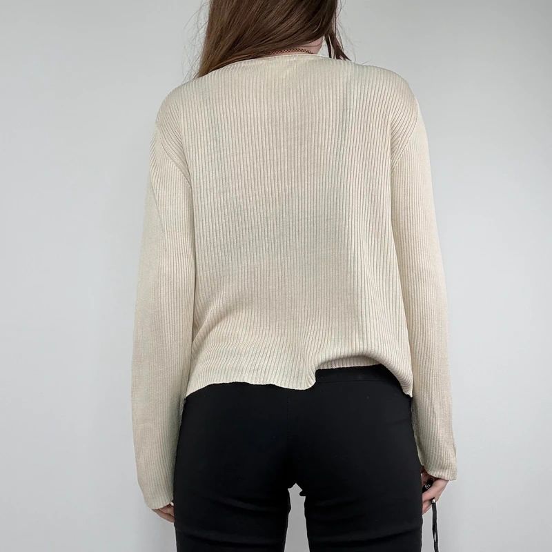 cream ribbed knit 100% silk slouchy cardigan