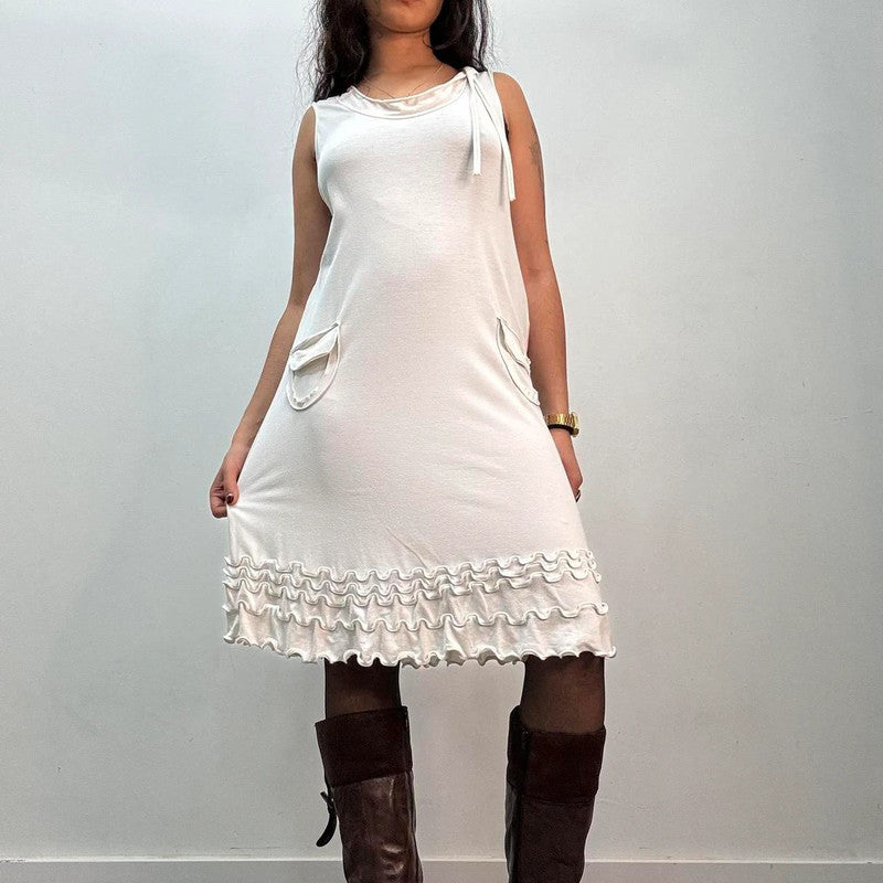 white cop copine ruffle midi dress