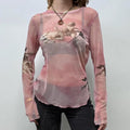 sheer pink graphic print angel t-shirt