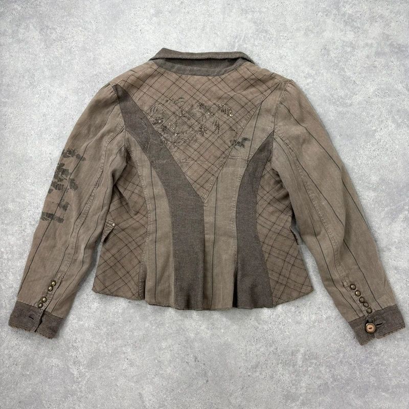 khaki tweed pinstripe fitted grunge fairy Derhy blazer