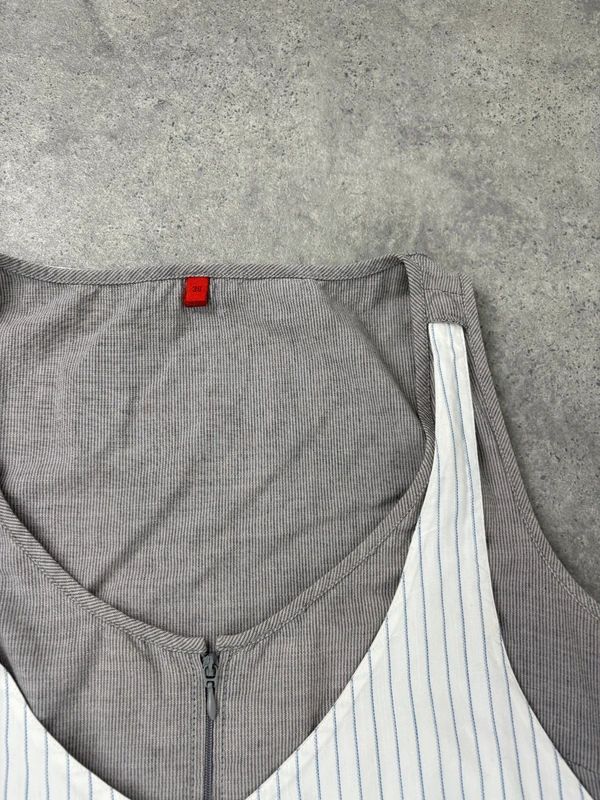 Grey pinstriped layered waistcoat dress