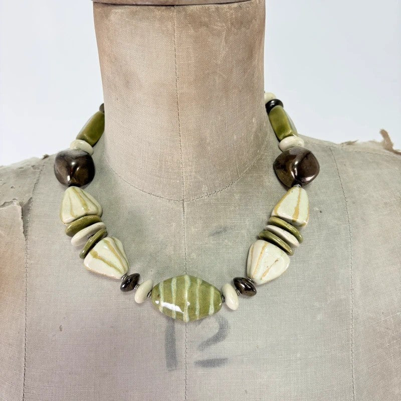 Chunky green brown bead necklace