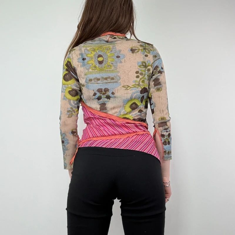 Asymmetric Printed Pinstripe Top