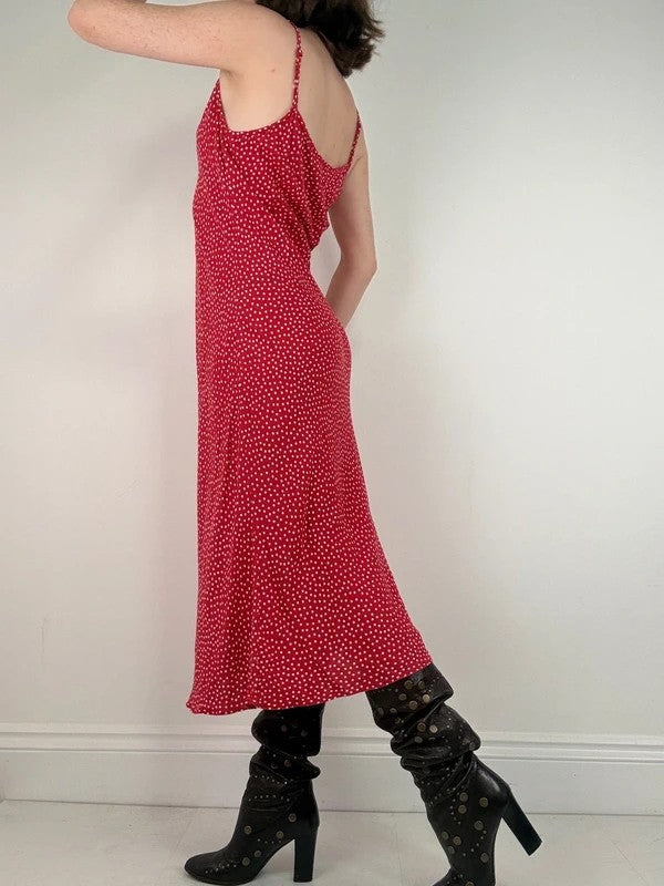 red polkadot cami slip maxi summer dress
