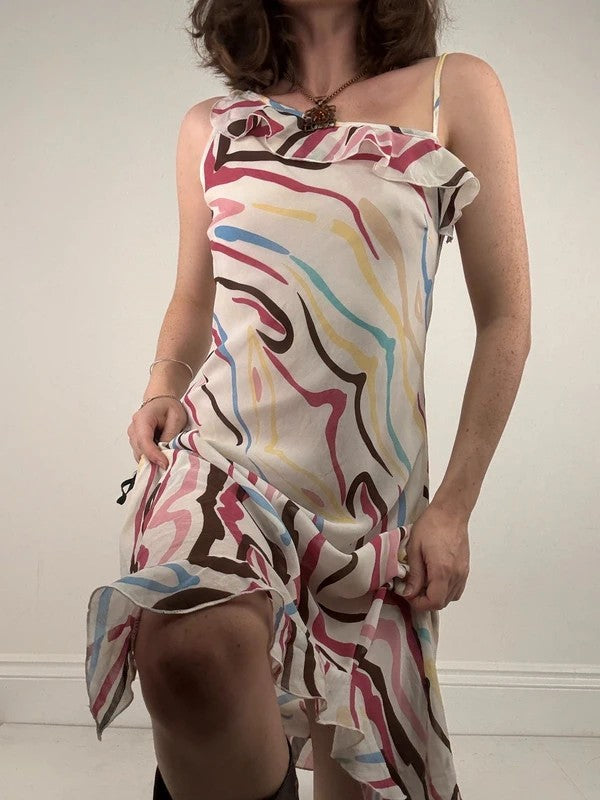 Ruffle multicoloured layered abstract asymmetrical dress