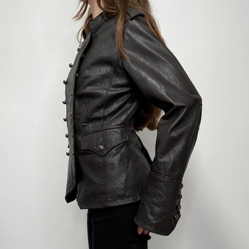 aymmetric brown leather military napolionic jacket