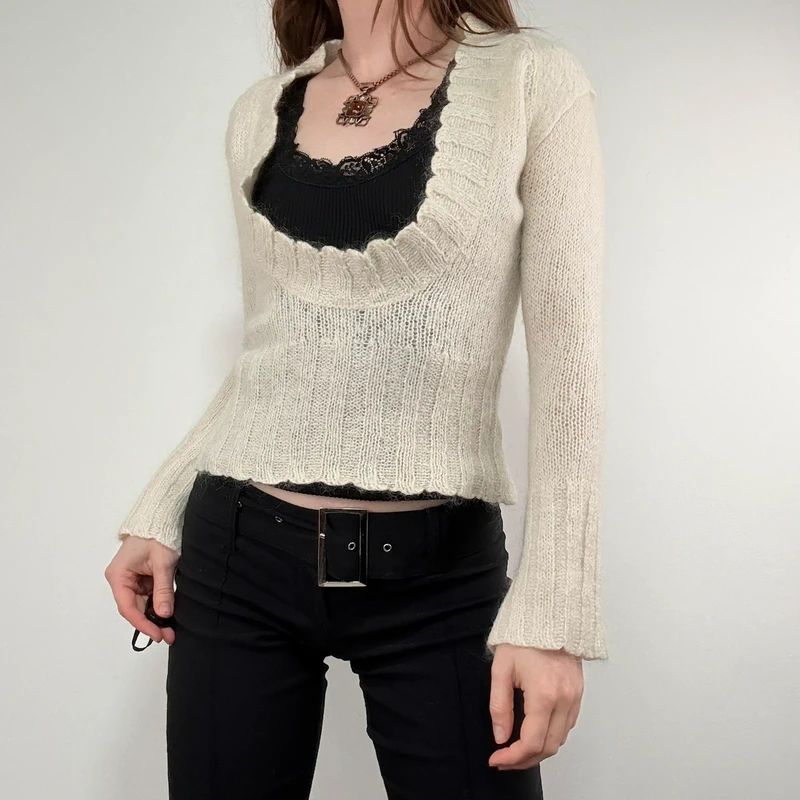 cream mohair knit slouch low neck jumper