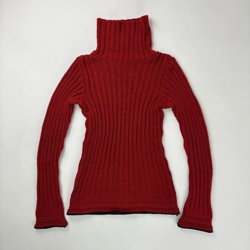 red wool ribbed knit jumper
