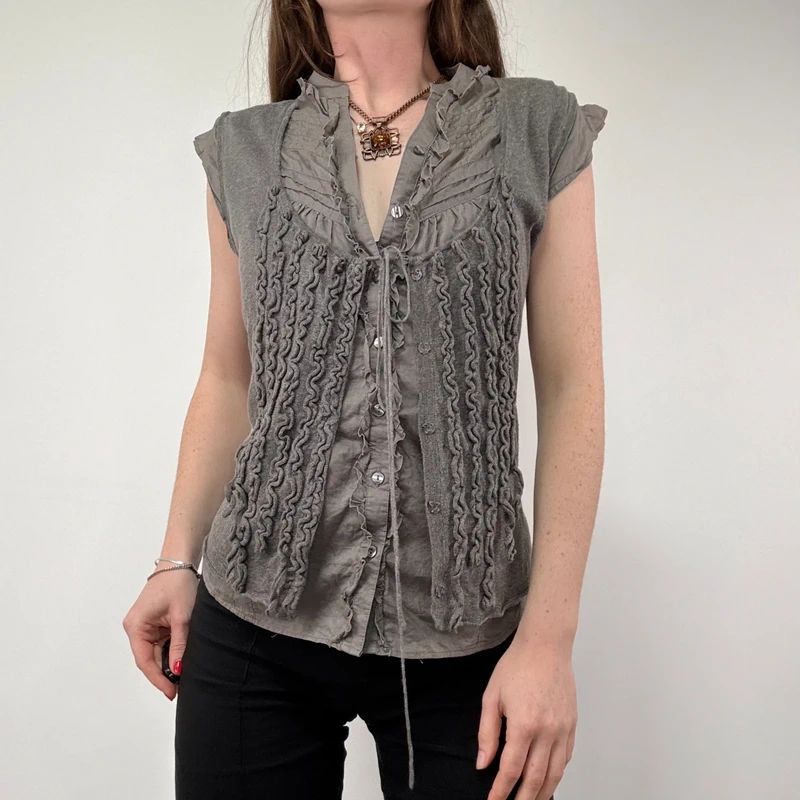 khaki ruffle layered shirt