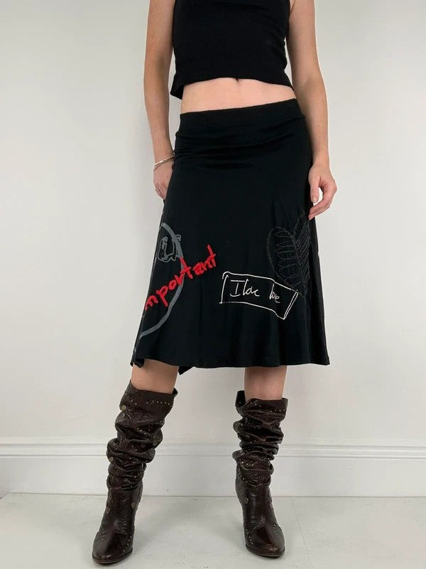 Black flared desigual midi skirt