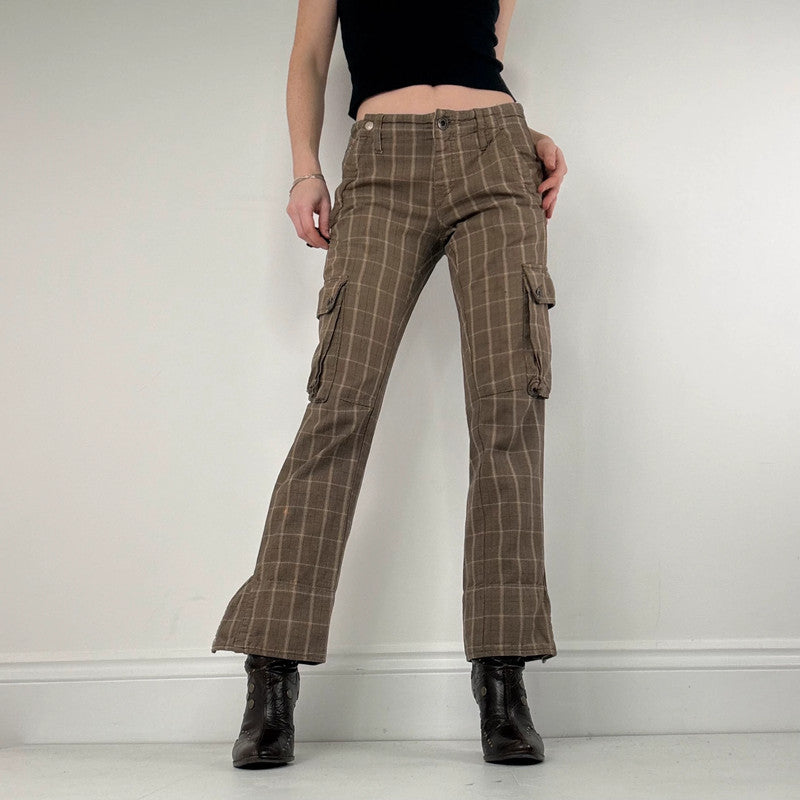 brown tartan Diesel straight leg utility trousers