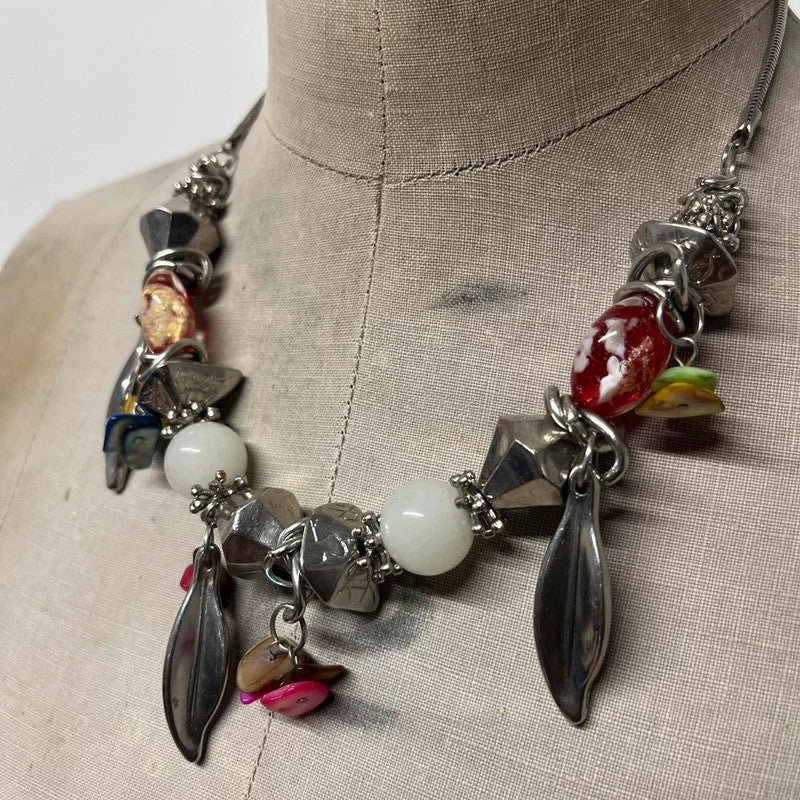 grunge silver charm necklace