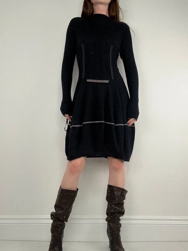 Marithé + François Girbaud navy wool knitted puff dress