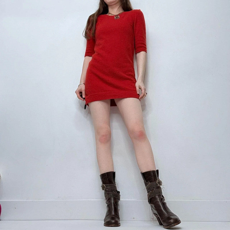 red cashmere knitted mini dress