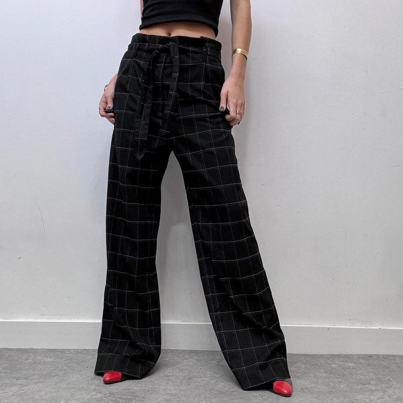 wide leg oversized checked suit trousers