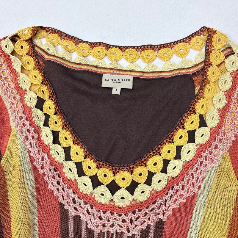 brown striped knitted crochet dress