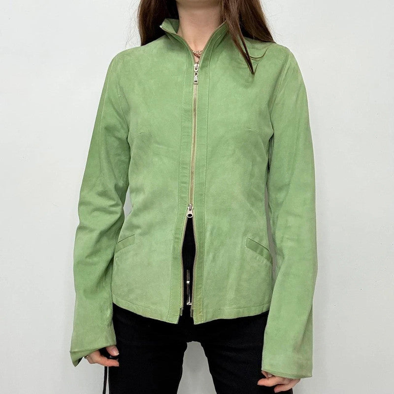fitted green suede jacket