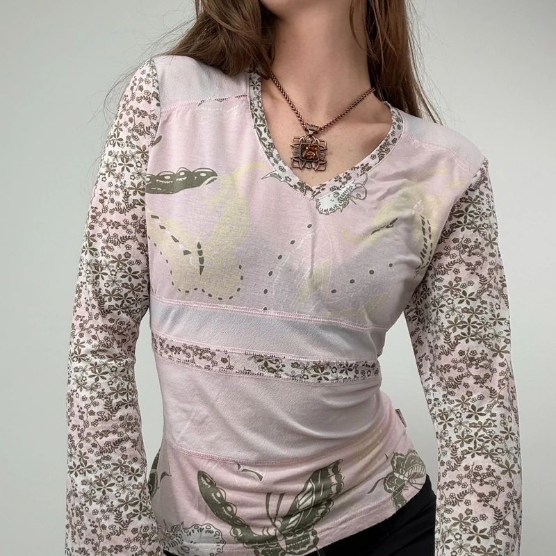 Vintage pastel pink floral long sleeve fairy t-shirt