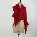 red mohair pointelle wool scarf