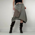 asymmetric gathered puff pleated khaki midi skirt