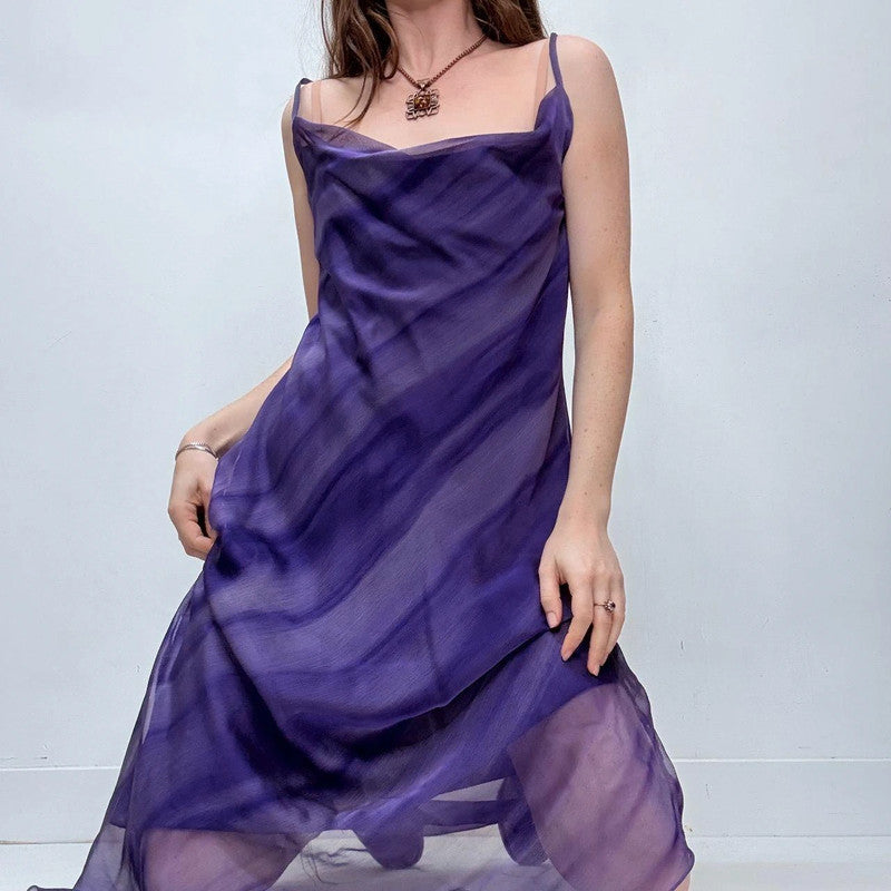 sheer flutter striped cowl neck maxi dress