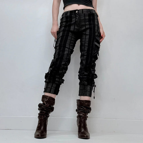 black pinstripe gathered structured cropped trousers