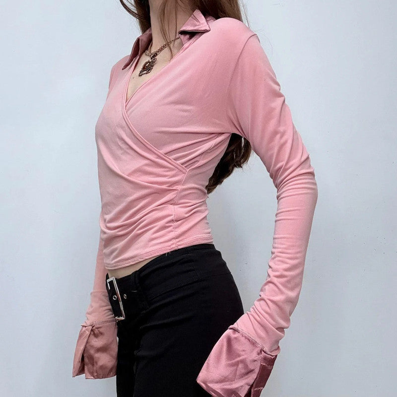cropped pink fitted shirt