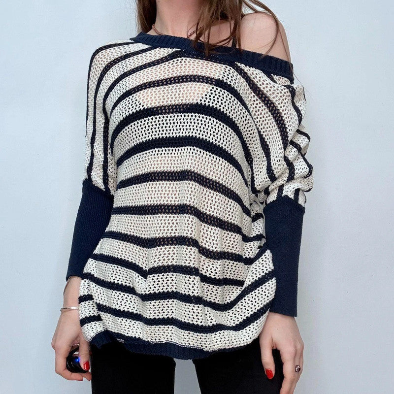 sheer knit slouchy striped jumper