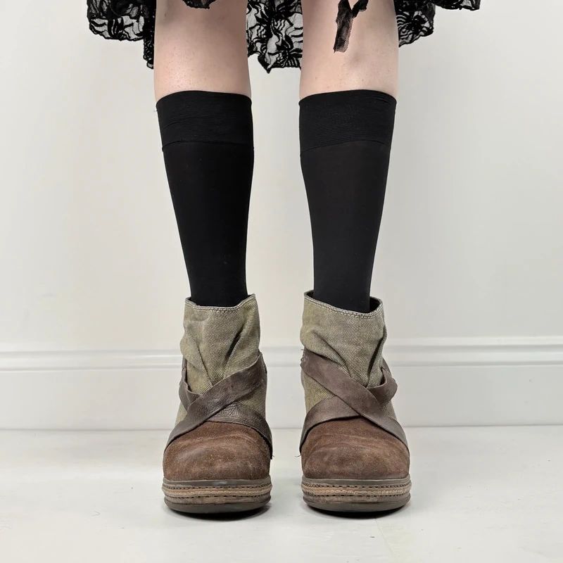 Diesel khaki leather buckle heeled boots