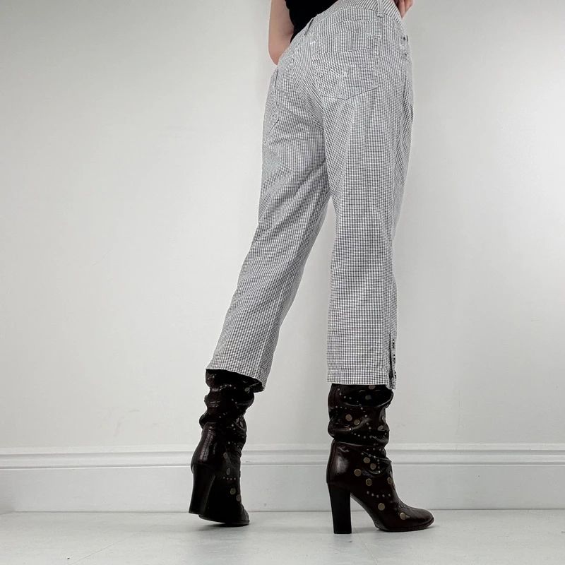 black and white cropped gingham capri trousers