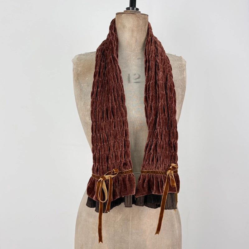 brown velvet gathered pleated scarf