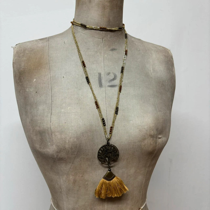boho layered hippie tassel necklace